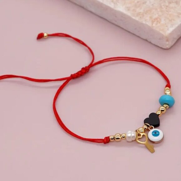 Jewelry - New Handmade Bracelet with Freshwater Pearl & Evil Eye Charms